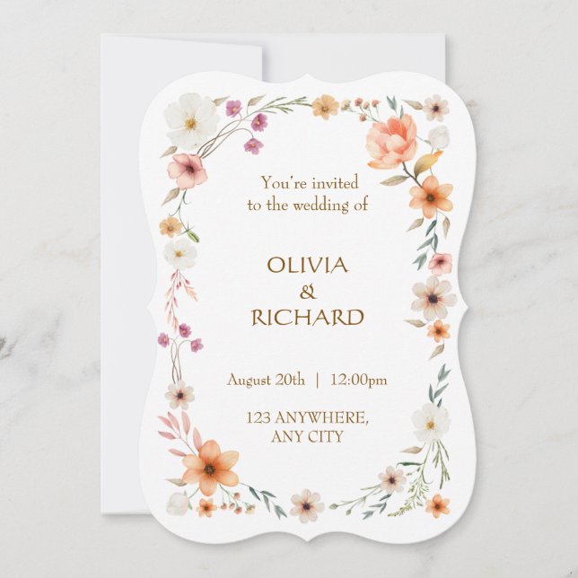 Elegant White & Peach  Floral Wedding invitations Einladung (Vorderseite)