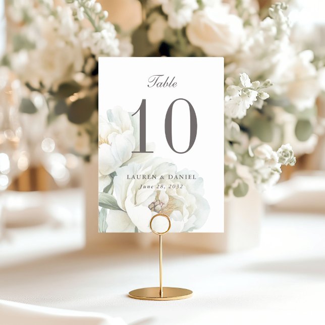Elegant White Peonies Wedding Table Number Tischnummer (Von Creator hochgeladen)