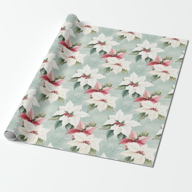 Elegant White Pink Christmas Poinsettias Geschenkpapier (Ungerollt)