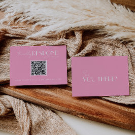 Elegant White Pink Minimalist QR Code Wedding RSVP Karte