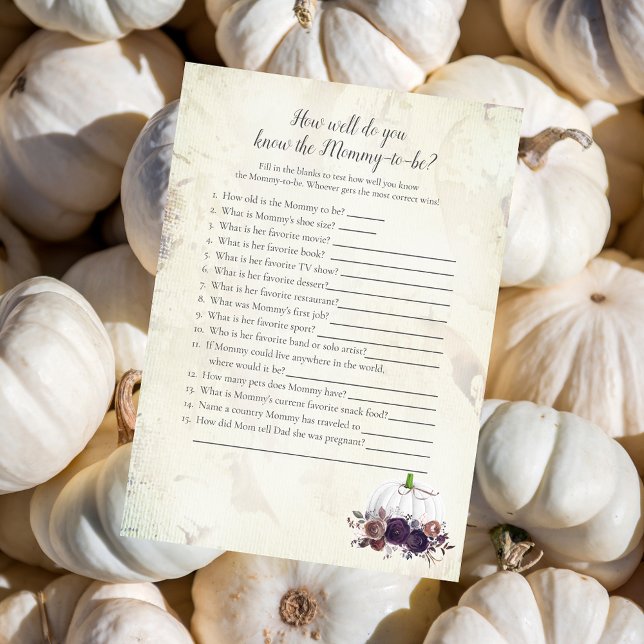 Elegant White Pumpkin Kennen Sie Mommy Game Einladung (Von Creator hochgeladen)