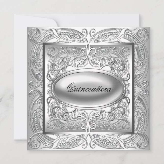 Elegant White Quinceanera Einladung (Vorderseite)