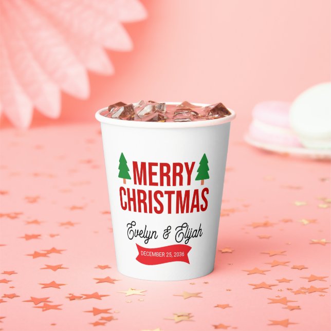 Elegant White Red Green Holiday Celebration Paper  Pappbecher (Insitu)