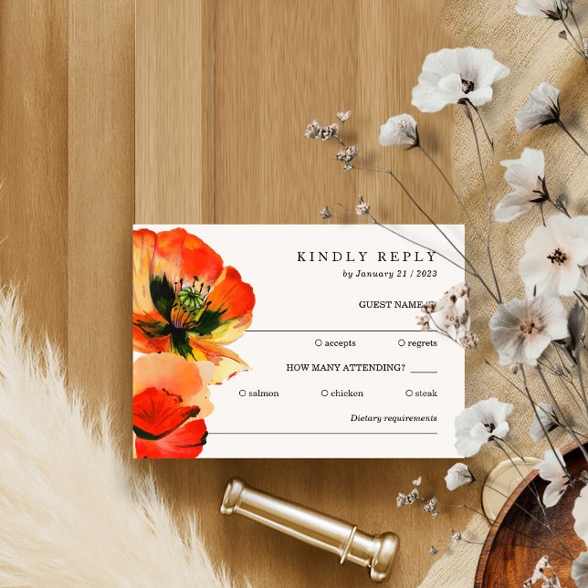 Elegant White Red Poppy Kindly Antwort Einladung (Von Creator hochgeladen)