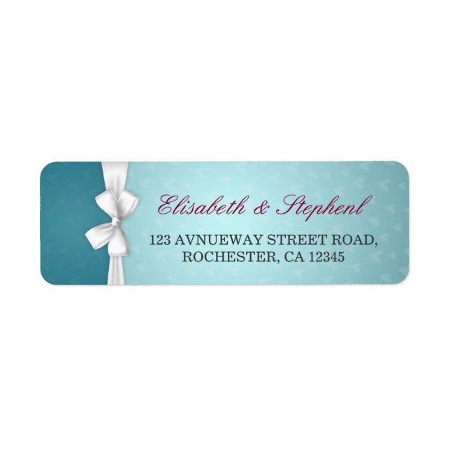 Elegant White Ribbon Türkise Wedding Address (Vorne)