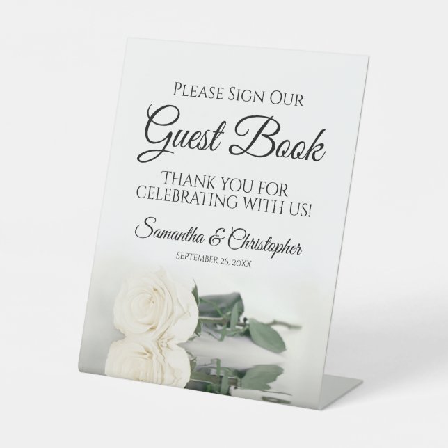 Elegant White Rose Bitte unterschreiben Sie unser  Sockelschild (Vorderseite)