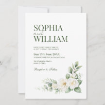 Elegant White Rose Floral Wedding Invitation with 