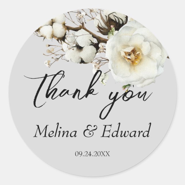 Elegant White Rose Florals Wedding Runder Aufkleber (Vorderseite)