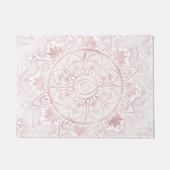 Elegant White Rose Gold Eye Sun Moon Mandala Fußmatte (Vorderseite)