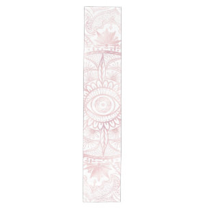 Elegant White Rose Gold Eye Sun Moon Mandala Mittelgroßer Tischläufer