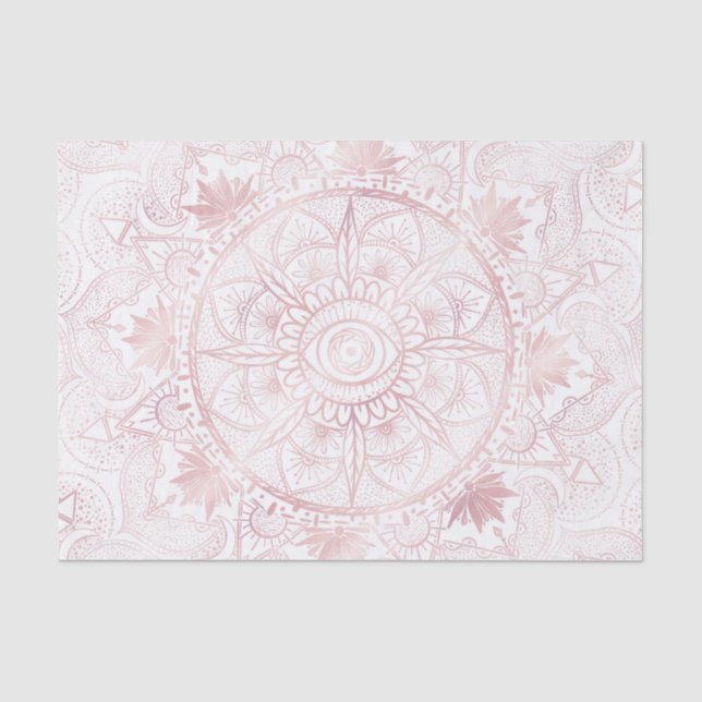 Elegant White Rose Gold Eye Sun Moon Mandala Seidenpapier (Vorderseite)