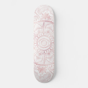 Elegant White Rose Gold Eye Sun Moon Mandala Skateboard