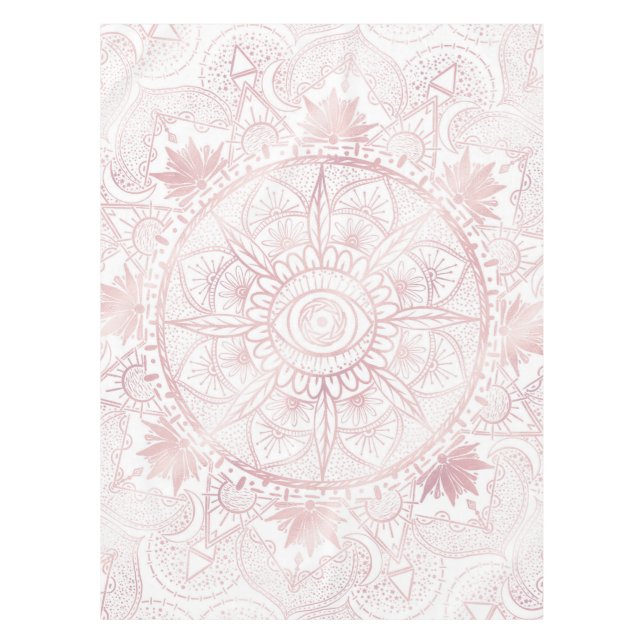 Elegant White Rose Gold Eye Sun Moon Mandala Tischdecke (Vorderseite)