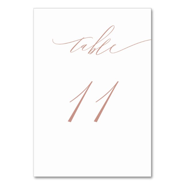 Elegant White Rose Gold Script No. 11 Wedding Tischnummer (Vorderseite)