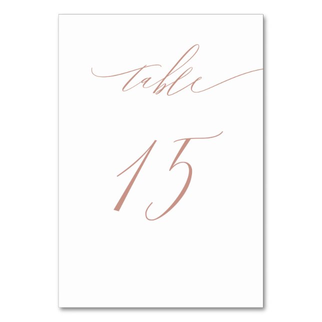 Elegant White Rose Gold Script No. 15 Wedding Tischnummer (Vorderseite)