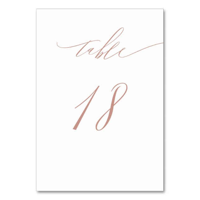 Elegant White Rose Gold Script No. 18 Wedding Tischnummer (Vorderseite)
