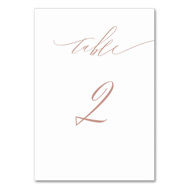 Elegant White Rose Gold Script No. 2 Wedding Tischnummer (Vorderseite)