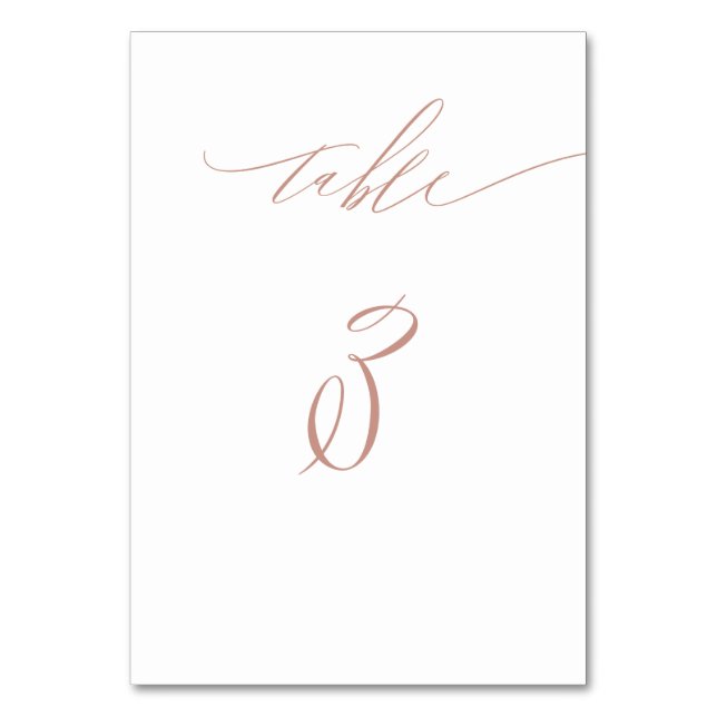 Elegant White Rose Gold Script No. 3 Wedding Tischnummer (Vorderseite)