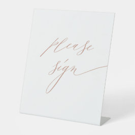 Elegant White Rose Gold Script Wedding Gästebuch Sockelschild