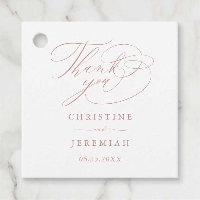 Elegant White Rose Gold Script Wedding Vielen Dank Geschenkanhänger (Vorderseite)