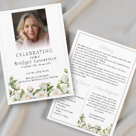 Elegant White Roses Celebrating Life Of - Funeral Programm