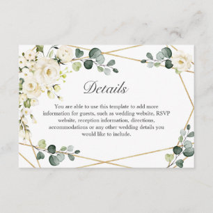 Elegant White Roses Eucalyptus Wedding Details Begleitkarte
