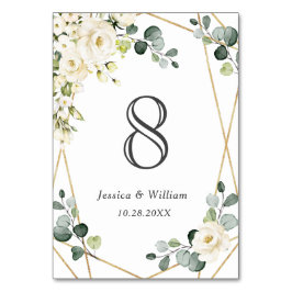 Elegant White Roses Eucalyptus Wedding Tischnummer