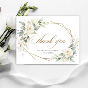 Elegant White Roses Eucalyptus Wedding Vielen Dank Einladungspostkarte