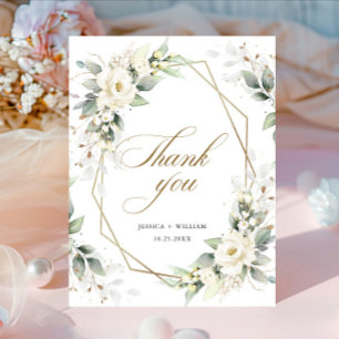 Elegant White Roses Eucalyptus Wedding Vielen Dank Einladungspostkarte