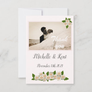 Elegant White Roses Flat Danke Karte