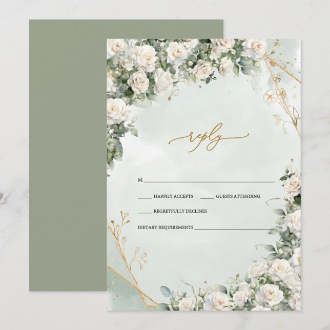 Elegant White Roses Frame Wedding  Einladung (Vorne/Hinten)
