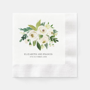 Elegant White Roses Greenerity Wedding Paper Napki Serviette