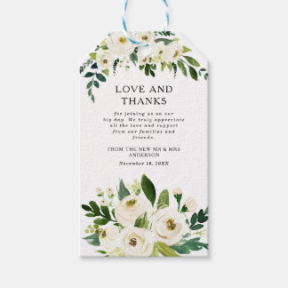 Elegant White Roses Greenerity Wedding Vielen Dank Geschenkanhänger