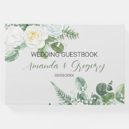 Elegant White Roses & Greenery Gästebuch
