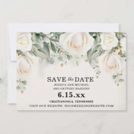 Elegant White Roses Grüne Hochzeit Save The Date