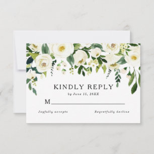 Elegant White Roses Grüne Sommerhochzeit RSVP Karte