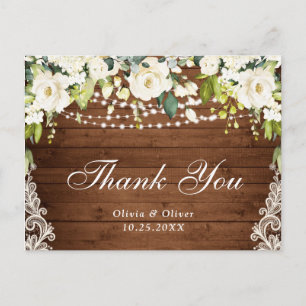 Elegant White Roses Lace Rustic Danke Karten