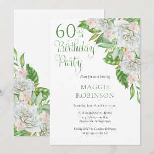Elegant White Roses Orchids 60. Geburtstagsparty Einladung