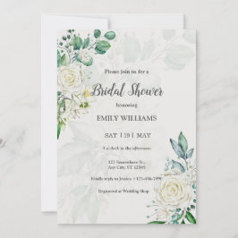 Elegant White Roses Watercolor Bridal Shower Einladung