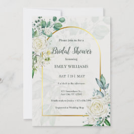 Elegant White Roses Watercolor Bridal Shower Einladung