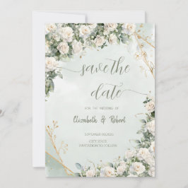 Elegant White Roses Wedding Save The Date