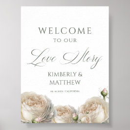 Elegant White Roses Welcome Wedding Sign Poster