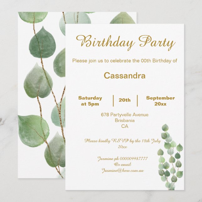 ELEGANT WHITE SAGE EUCALYPTUS CUSTOM EINLADUNG (Vorne/Hinten)