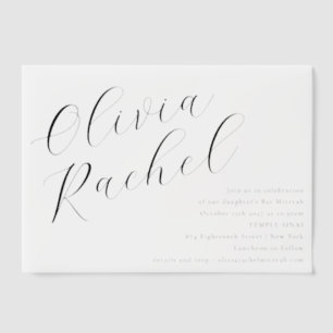 Elegant White Script Calligraphy Bat Mitzvah