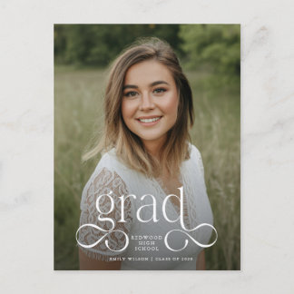 Elegant White Script Grad Photo Graduation Party Postkarte