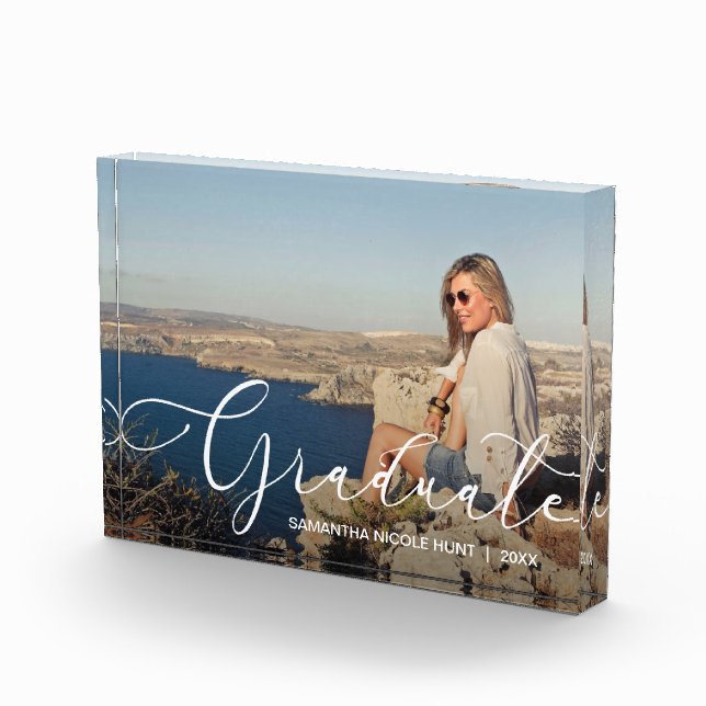 Elegant White Script Graduate Modern Fotoblock (Rechts)