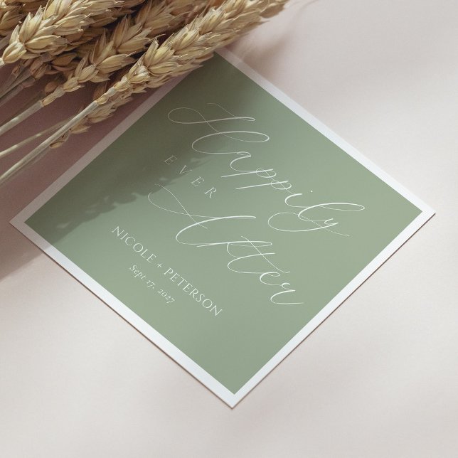 Elegant White Script Sage Green Wedding Napkins Serviette (Personalized Elegant White Script Sage Green Wedding Napkins)