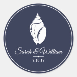 Elegant White Seashell & Navy Blue | PERSONALISIER Runder Aufkleber