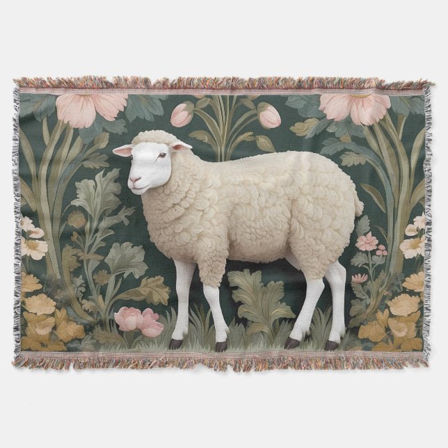 Elegant White Sheep William Morris Inspiriert Decke (Vorderseite)