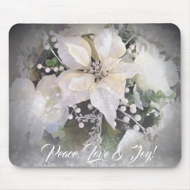 Elegant White & Silver Christmas Poinsettia Mousepad (Vorne)